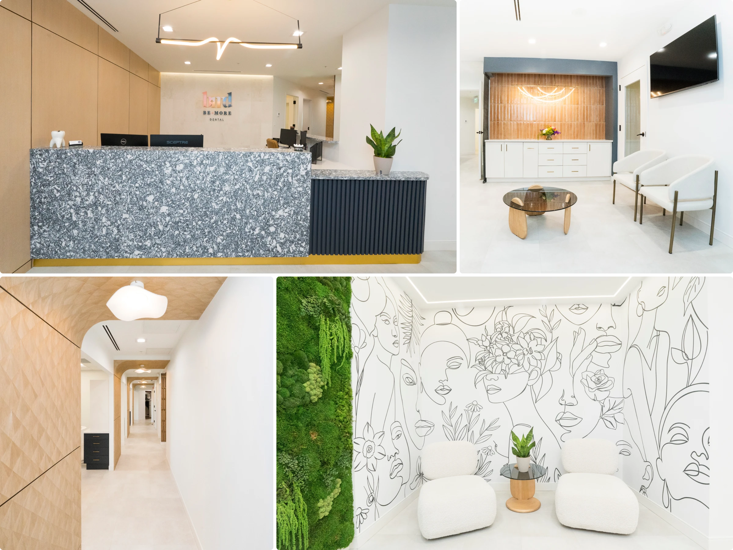 Interior photos of the modern dental implant center at Be More Dental Implant Studio in Baltimore, MD