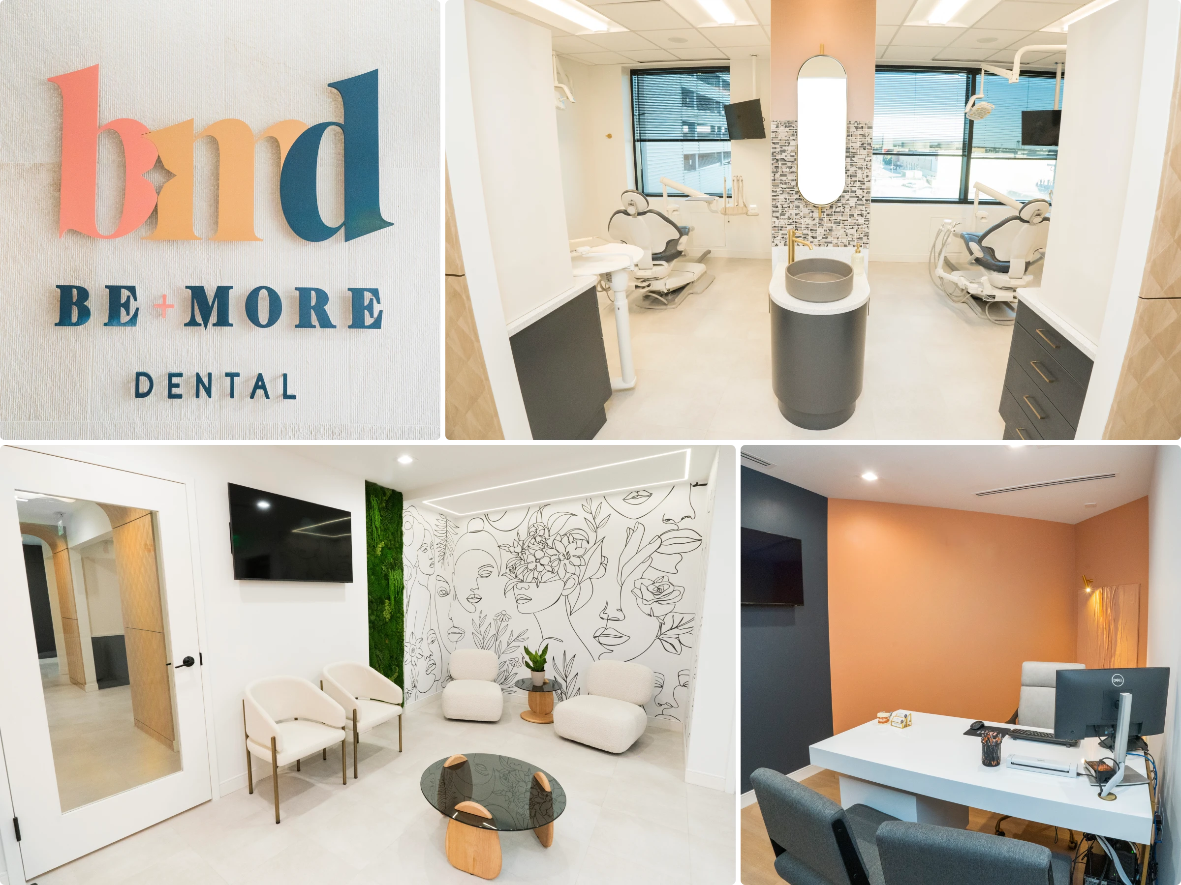 Interior photos of the modern dental implant center at Be More Dental Implant Studio in Baltimore, MD