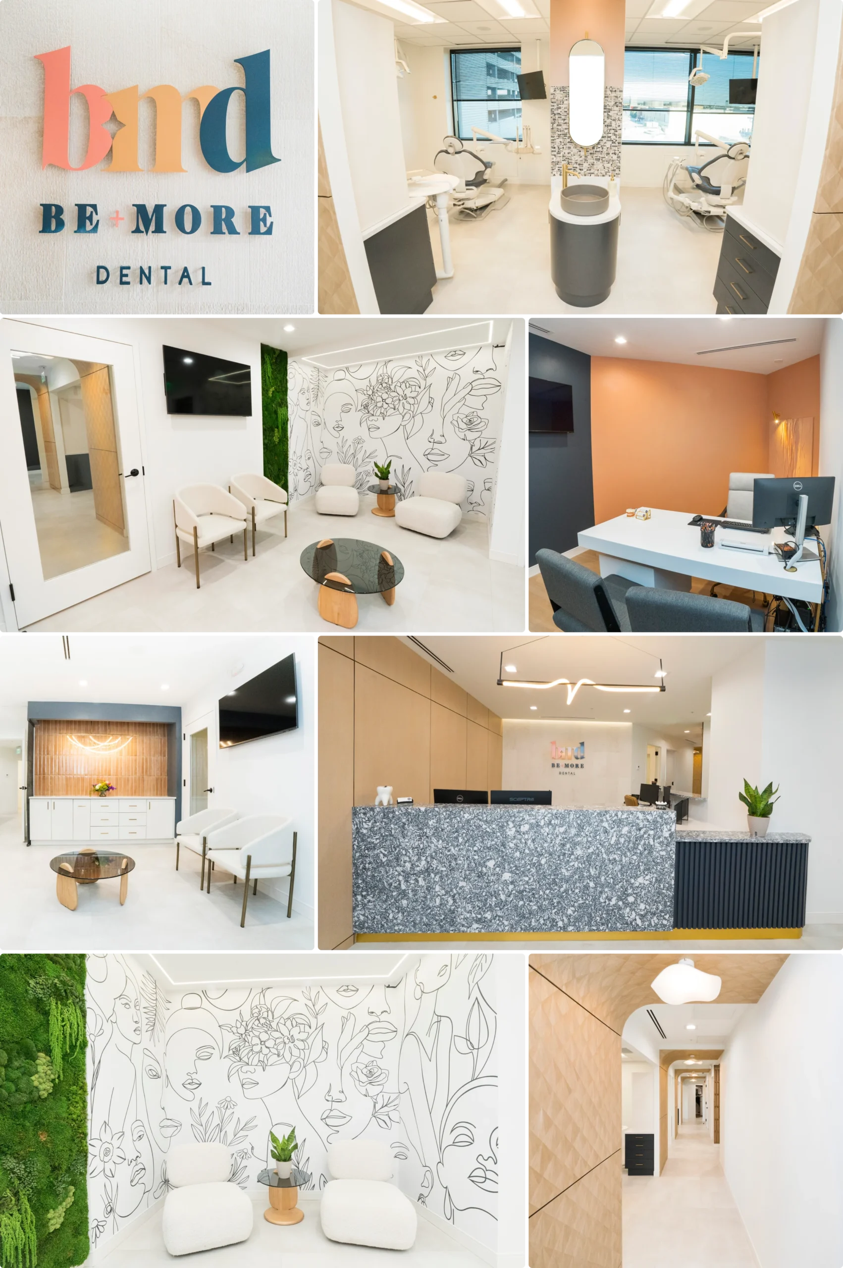 Interior photos of the modern dental implant center at Be More Dental Implant Studio in Baltimore, MD